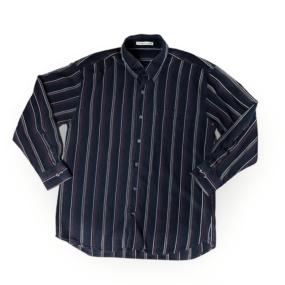 Tommy Bahama Silk Wool Blend Button up Men’s XL Black Red White Brown Stripes